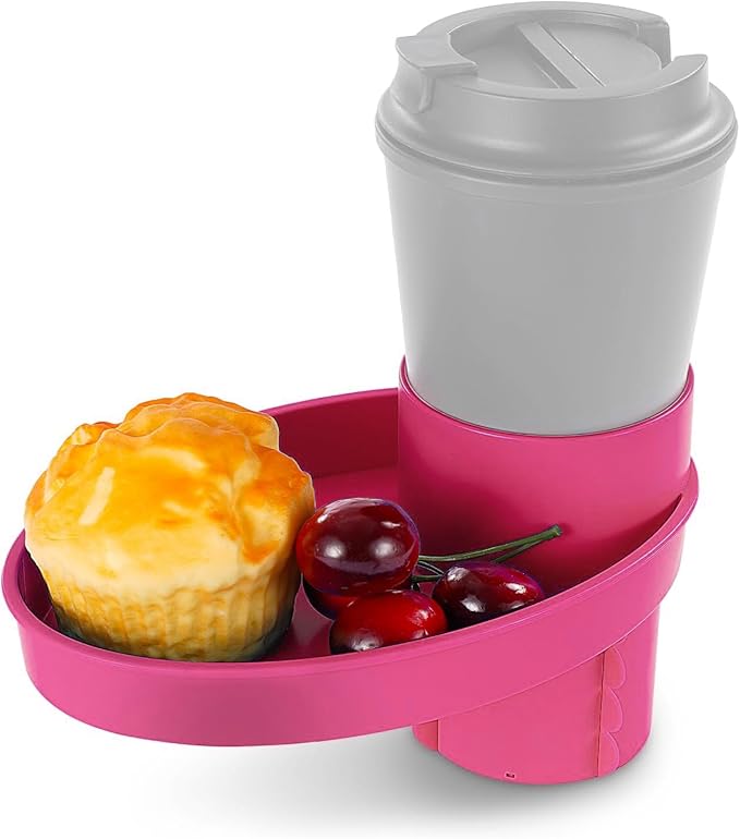 Car Seat Tray - for Cup Holders in 2.5”-2.8”,Easily Expands Snack Tray Cup Holder Tray into 360° Cup & Travel Tray for Kids Car Seat, Booster, and Stroller (Pink)