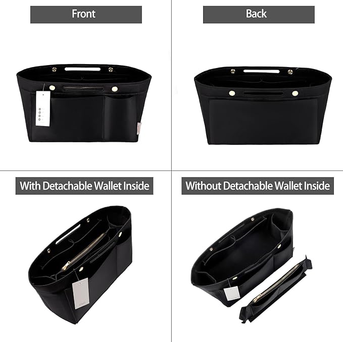 ZTUJO Purse Organizer Insert For Handbags, Silky Bag Organizer With 2 Zippers For Speedy Neverful Tote and More (Black, X-Large)