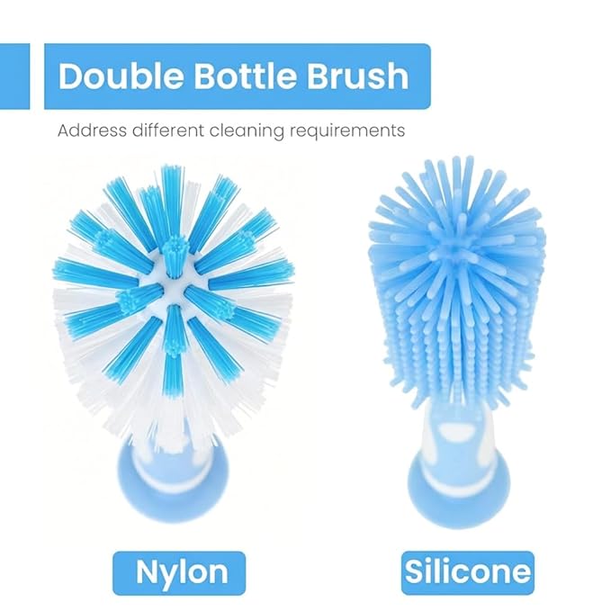 Ariseno 5-in-1 Baby Bottle Brush Set, Including Nylon and Silicone Bottle Brush, Bottle Cap, Straw and Nipple Cleaner, BPA-Free (Blue)