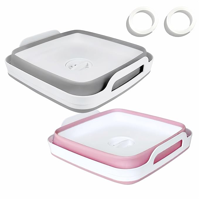 GIMWA Collapsible Wash Basin with Drain Plug - 2.4 Gallon Foldable Kitchen Sink for Baby Bottles, RV Camping, Space-Saving Dish Tub (Gray-Pink)