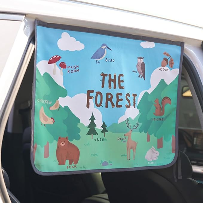 BEBEDECO Magnetic Car Sun Shade Curtain for Side Window – Sun Blocker and UV Protector for Baby, Kids, and Pets – Universal Fit with Built-in Magnets for Steel-Framed Door (The Forest Season2)
