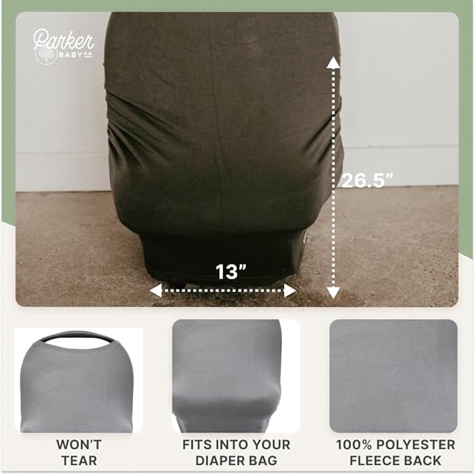 Parker Baby 4 in 1 Car Seat Cover for Girls and Boys - Stretchy Carseat Canopy, Nursing Cover, Grocery Cart Cover, High Chair Cover - Gray