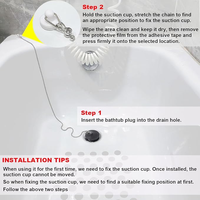 Bathtub Stopper, Silicone Tub Drain Stopper/Plug/Cover with 27.5" Stainless Steel Beaded Chain, Shower Bath Drain Water Stopper
