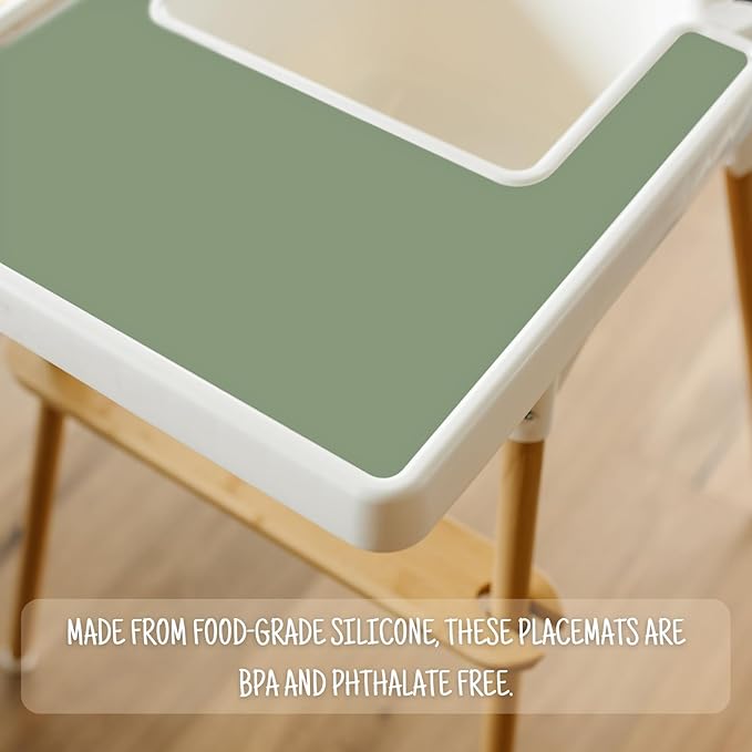 High Chair Placemat for IKEA Antilop Baby High Chair, 2 Packs Stain Resistant Non-Slip Toddler Silicone High Chair Place Mats Eating Table Mat (Sage/Gray)