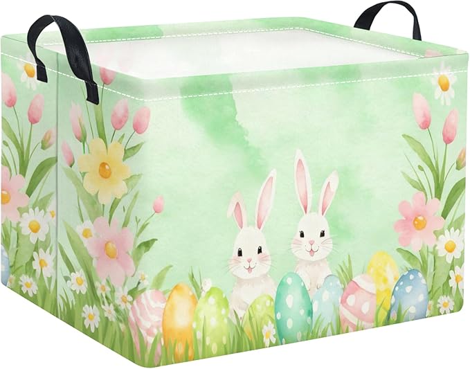 TIBAOLOVER Rectangular Easter Basket for Kids & Baby - Storage Basket & Organizer Shelf - Bunny Easter Decor