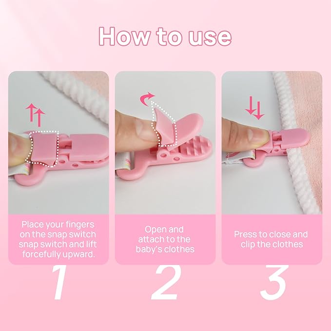4 Pack Pacifier Clips for Boys Girls, Dummy Clips Baby with Adapters, Silicone Binky Clips for Baby Teething Toys Baby Shower (Pink+White)