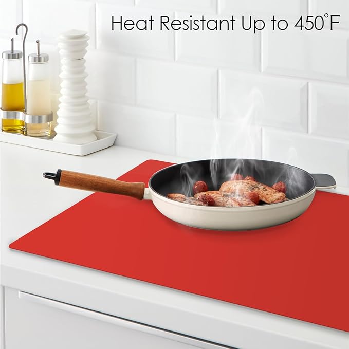 Extra Large Silicone Mats For Kitchen Counter, Food Grade Silicone Placemats for Kids, Nonstick Silicone Mat for Baking Crafts, Heat Resistant Mat Pastry Mat for Rolling Dough Nonslip,27.6''x19.7''Red