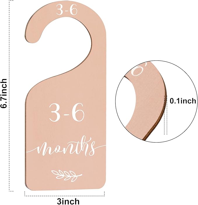Whaline 7Pcs Boho Wood Baby Closet Size Dividers With Yellow Velvet Bag Newborn to 24 Month Thicken Infant Wardrobe Hanger Organizers for Home Nursery Party Supplies