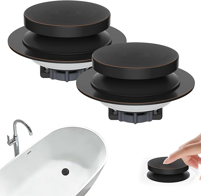 Hibbent 2 Pack 3 in 1 Metal Bathtub Drain Stopper, Universal Pop Up Tub Stopper with Removable Filter Basket, Bathtub Hair Catcher for 1.5''~2.4'' Drain, Brass Bullet Core, Oil-Rubbed Bronze