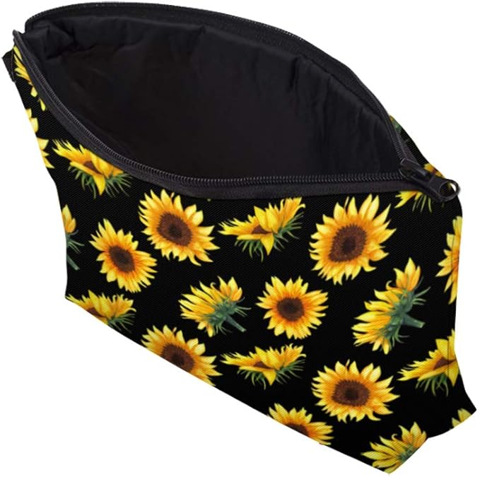 Deanfun Makeup Case Small, Cosmetic Zipper Bag Waterproof for Purse Mini, Women Cute Traveling Accessories Pouch for Ladies Thanksgiving Christmas Gifts(Sunflower D2-52355)