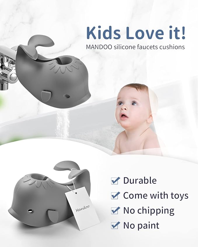 Mandoo Faucet Cover Bathtub Baby, Bath Spout Cover for Baby, Bath Faucet Cover for Kids, Tub Spout Cover Bathtub Faucet Cover Kids Safety, Protection Baby Universal Bath Silicone Toys Whale Grey