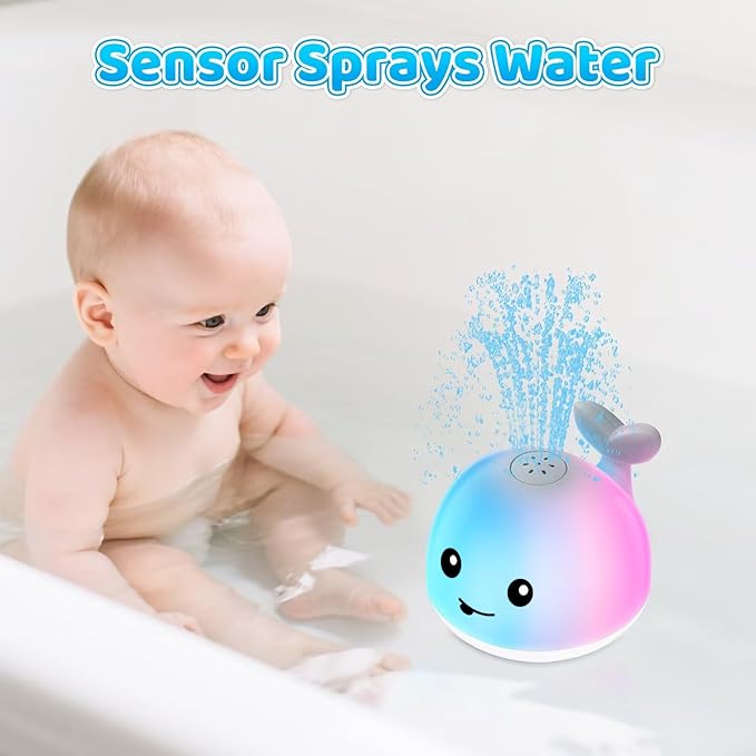 Baby Bath Toys for Kids Ages 1-3 & Babies 6-12 Months, Light Up Whale Sprinkler Water Toys for Infant Toddlers 1 2 3 Year Old Boys Girls Easter Basket Stuffers Birthday Gifts Newborn Essentials