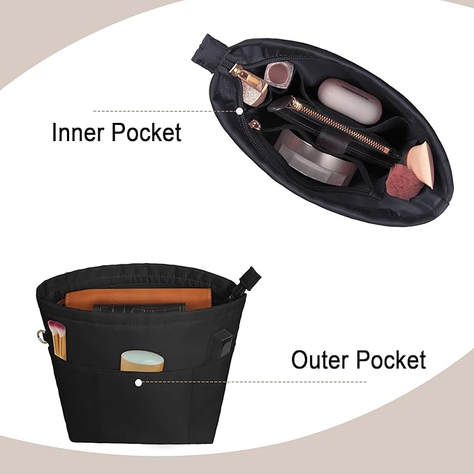 Vercord Purse Insert Organizers for Petite Tote Bag Organizer Insert Inside Handbag Shaper with Zipper Black Mini