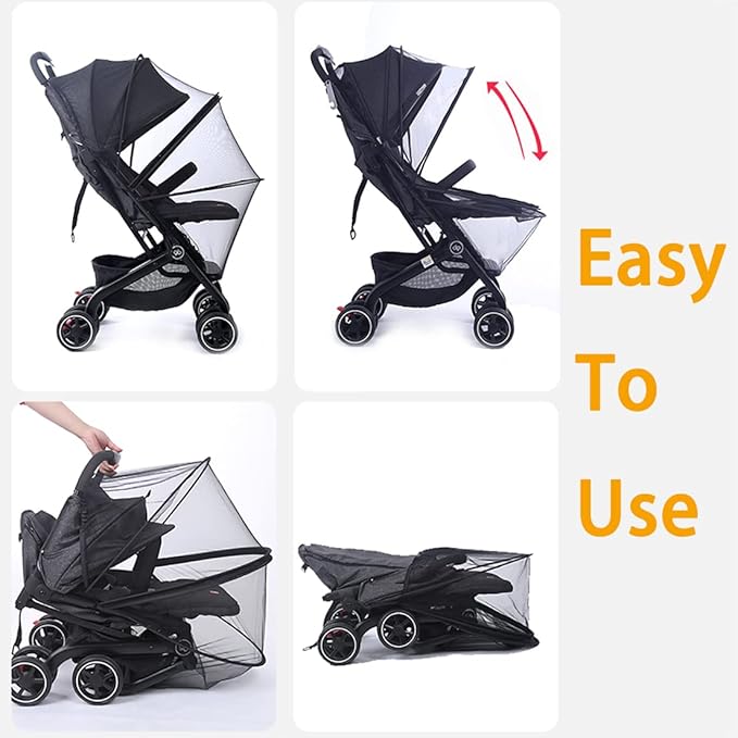Orzbow Mosquito Net for Stroller | Universal Baby Bug Net for Strollers, Car Seats, Bassinets, Cradles, Mini Cribs, Breathable & Foldable Mosquito Cover with Travel Bag, Baby Summer Essentials, Black