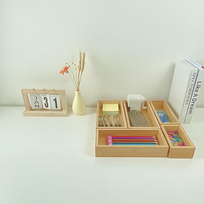bamboo drawer organizer Set,expandable drawer dividers,wooden storage organizers,drawer organizers for kitchen, bathroom,flatware,Tea Bag Organizer (2 X 5PCS Natural)
