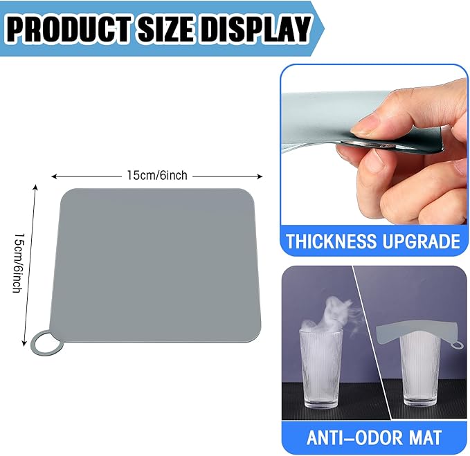 Yinkin 6 Pcs Drain Covers to Keep Bugs Out Silicone Shower Floor Tub Stoppers Bathtub Drain Stoppers Sewer Anti-Odor Mats Deodorizing Plugs for Bathroom(6 x 6 Inch,Square,Grey)