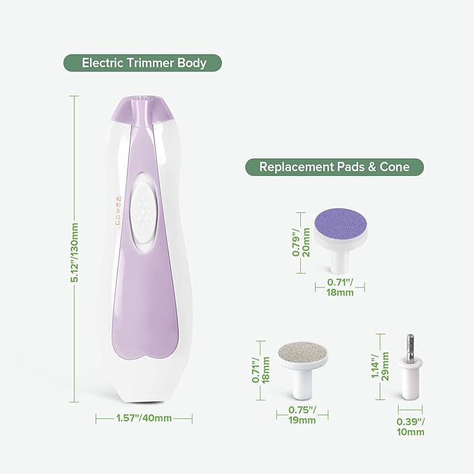 haakaa Baby Nail Trimmer Electric Baby Nail Clippers Kit for Newborn, Toddler or Adults Fingernails and Toenails Care, Baby Nail Care Set & Extra 4 Replacement Pads Combo - Lavender