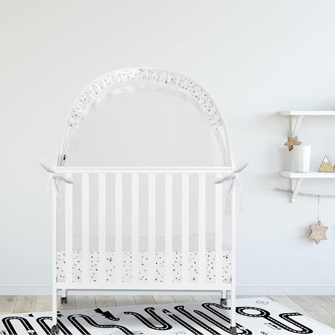 L RUNNZER Baby Pack N Play Tent, Pack and Play Canopy to Keep Baby in, Portable Crib Net for Playards, Mini Crib Tent with See Through Mesh, Easy Installation and Transportation White+stars