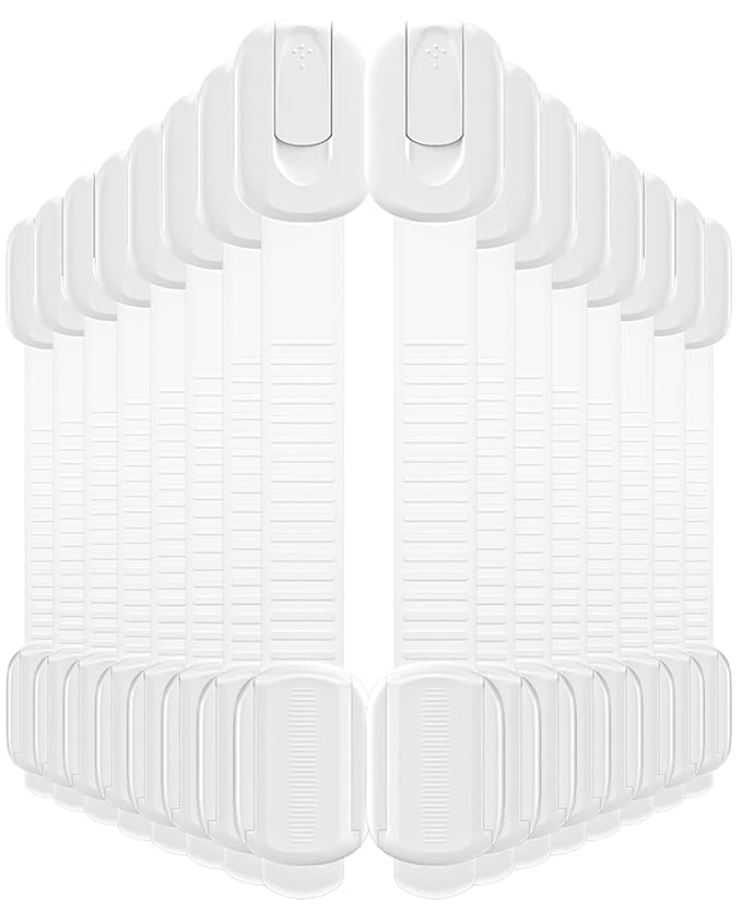 16 Pack Cabinet Locks Baby Proofing, Child Proof Cabinet Locks with 3M Adhesive - Easy Installation with Adjustable Straps, Multi-Purpose Child Safety Latches for Drawers Fridge Trash Cans Toilets