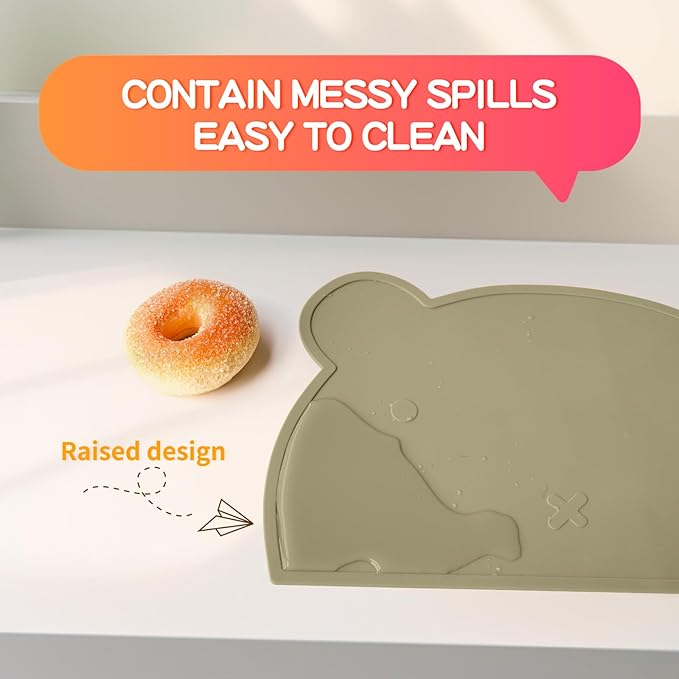 Silicone Placemats for Toddlers & Kids, Baby Table Mat for Restaurants & Dining Table, Non Slip &Wipeable Samll Placemats Cute Food Mat Eating Mat for Toddlers Self-Feeding Fun, 2 Pack