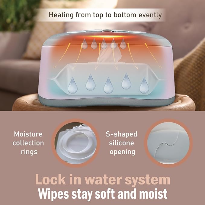 Baby Wet Wipes Warmer & Dispenser, Holder and Case - Purple, Playful/Cute, with Easy Press On/Off Switch, Holds 100 Wipes, Worldwide Use