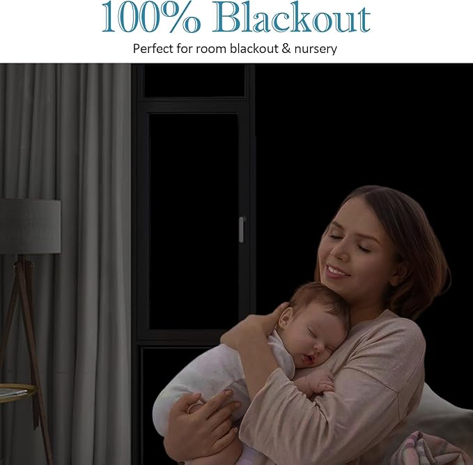 FuFin Total Blackout Window Privacy Film with Installation Tools, 100% Light Blocking Room Darkening Windows Cover Heat Control Anti-UV Glass Sticker Window Tint for Home, 31.5Inch×196.9Inch