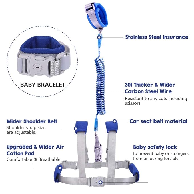 FurPaw Child Backpack Leash for Toddlers & Kids | 98Inch Lengthen Child Safety Walking Leash -Blue