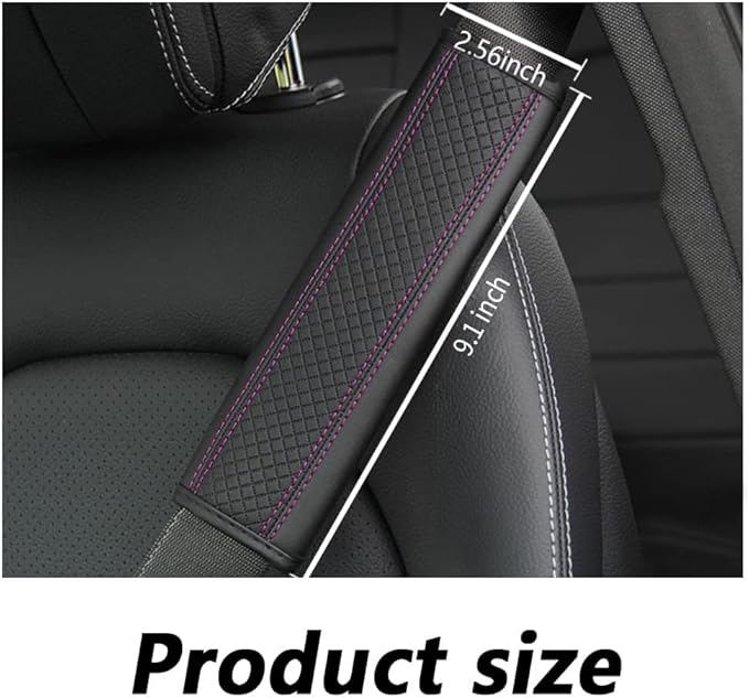 2PCS Car Seat Belt Cover Pad,Breathable Leather Seatbelt Covers for Shoulder Protection and Car Decorations,Seatbelt Cushion Adding Car Seat Strap Pads Car Accessories Interior (Black/Purple)