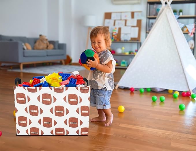 Rectangular Football Storage Basket Empty,Collapsible Gift Basket with Handles,Toys/Books Box,Room Decor(American Football)