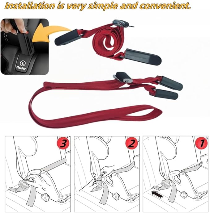 Strap Pads Compatible with 1 Pcs Universal ISOFIX Kids Seat Car Fixing Straps Covers with Latch Interface Accessory Cover Set (Red)