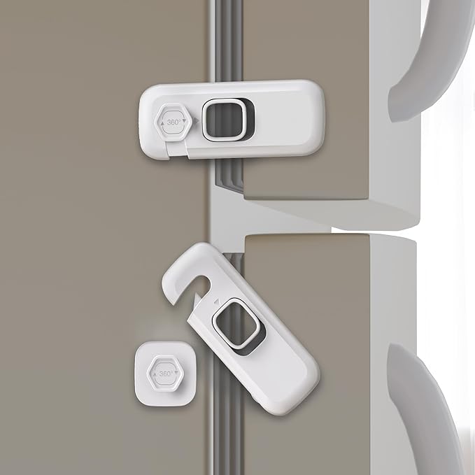 Heart of Tafiti 5 Pack Fridge Lock, Child Proof Refrigerator Lock, French Fridge Door Latches, Baby Safety Locks for Cabinet, Cupboard, Drawers, Oven, Closet, Strong Adhesive-Easy to Install, White