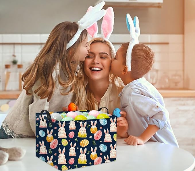 TIBAOLOVER Rectangular Easter Basket for Kids & Baby - Cute Toy Storage Bin, Organizer Shelf, Book Basket & Room Decor (Dark Blue Easter)