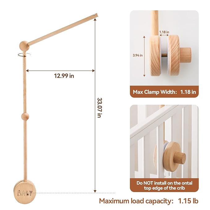 Baby Crib Mobile Arm,HBM 36 inch Wooden Mobile Arm for Crib Mobile Hanger for Crib Baby Girl Nursery Decor