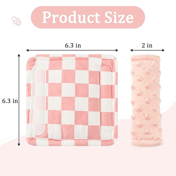 DILIMI Baby Car Seat Belt Covers, 2Pcs Carseat Shoulder Strap Pads, Soft Minky Car Seat Neck Covers, Newborn Car Seat Strap Protectors, Stroller Strap Covers for Baby Kids, Pink Checkered