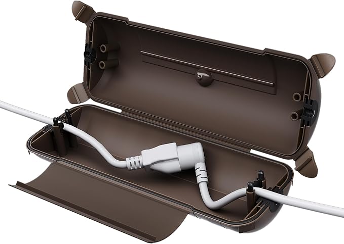 Flemoon Outdoor Extension Cord Safety Cover with Waterproof Protector Seal, Weatherproof Electrical Connection Box, Brown