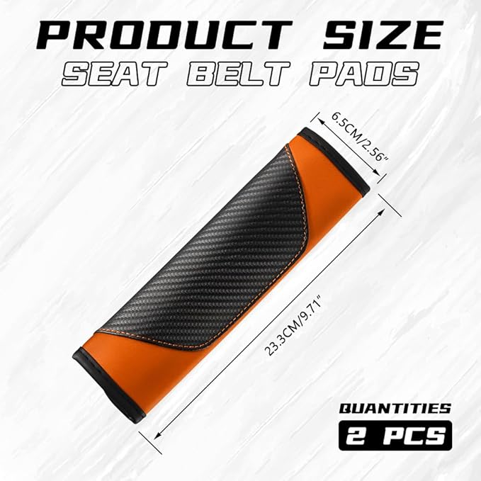 2PCS Car Seat Belt Cover Pad, Soft Carbon Fiber Leather Seatbelt Shoulder Protector for a More Comfortable Driving, Universal Safety Belt Strap Cover to Protect Your Neck (Orange)