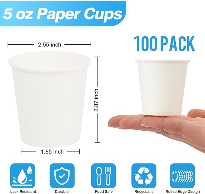 Huifany 100 Pack 5 oz Paper Cups, Small Bathroom Cups Disposable Paper Cup for Mouthwash,Hot/Cold Beverage Drinking Cup for Party, Picnic, BBQ, Travel and Event