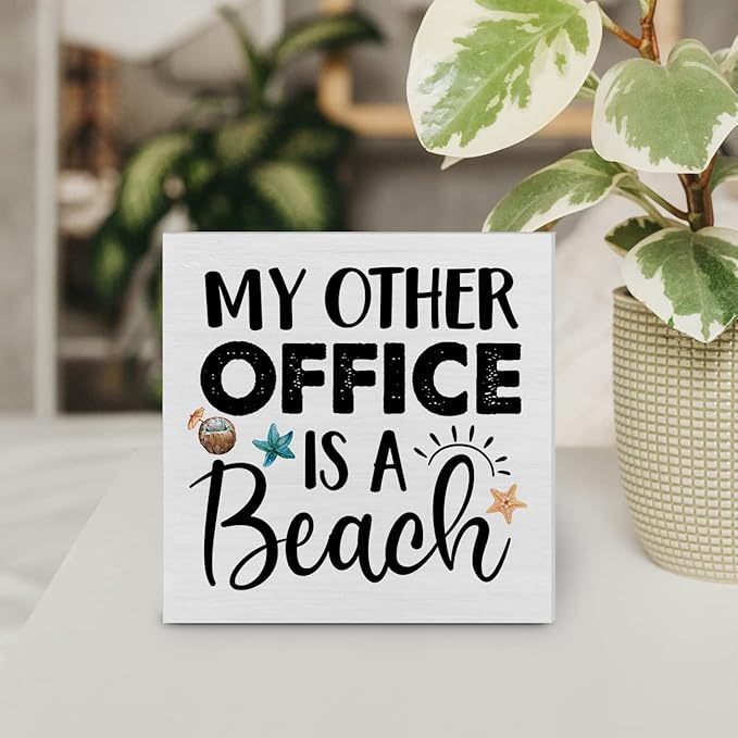 My Other Office is a Beach Wood Box Sign Decor Desk Sign Beach Wooden Box Block Sign Summer Signs Farmhouse Home Shelf Wall Decoration