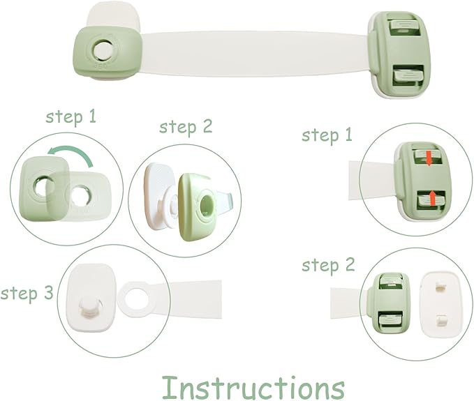 WOCATS 5 PCS 3M Adhesive Straps Safety Locks for Cabinet Latches, Drawers, Fridge, Dishwasher, Toilet Seat, Cupboard, Oven,Trash Can, for Cats, Dogs, Baby,No Drilling (Green)