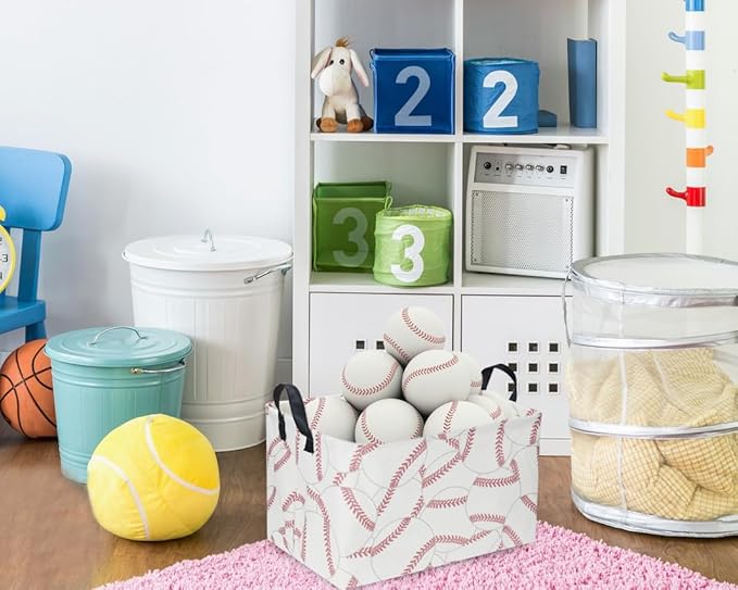 Sanjiaofen Rectangular Baseball Baskets, Sport Basket for Kids,Kids Basket, Boys Storage bins with Handles.Clothers,Toys,Books, Gifts Storage. (Baseball)
