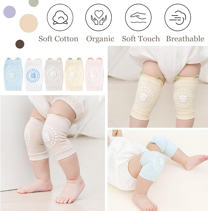 Baby Crawling Knee Pads and Socks with Anti-Slip Grips 10 Pairs Unisex Baby Toddler Nonslip Kneepads & Ankle Socks