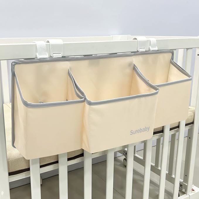 Hanging Baby Diaper Caddy, 3-in-1 Diaper Caddy Organizer Holder For Baby Crib, Nursery Organization Diaper Stacker Storage For Crib, Changing Table, Car, Wall-Beige