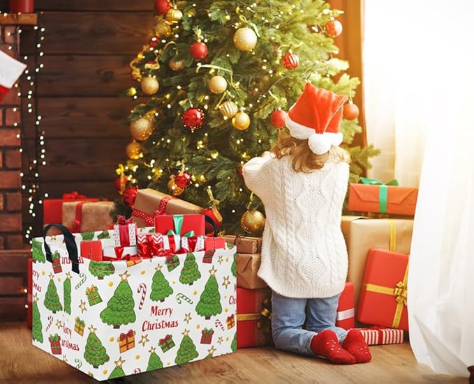 TIBAOLOVER Rectangular Christmas Basket Tree Christmas Gift Baskets for Families Cute Baby Storage Bin Kids Storage Bin Toy Organizer Box Christmas Room Decor for Christmas Parties(Merry Christmas)