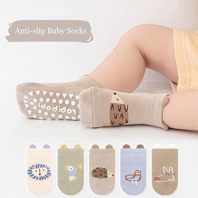 Baby Crawling Knee Pads and Socks with Anti-Slip Grips 10 Pairs Unisex Baby Toddler Nonslip Kneepads & Ankle Socks