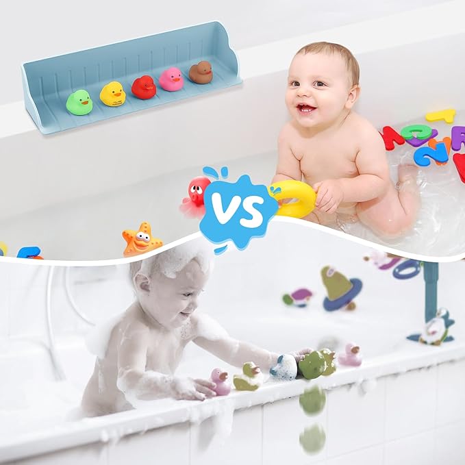 2Pack Bath Tub Toy Storage - Silicone Shower Splash Guard with 4 Strong Suction Cups, Bath Tub Toy Shelf, Bath Toy Holder, Bathtub Side Splash Guard Tray,Bathroom Accessories Blue
