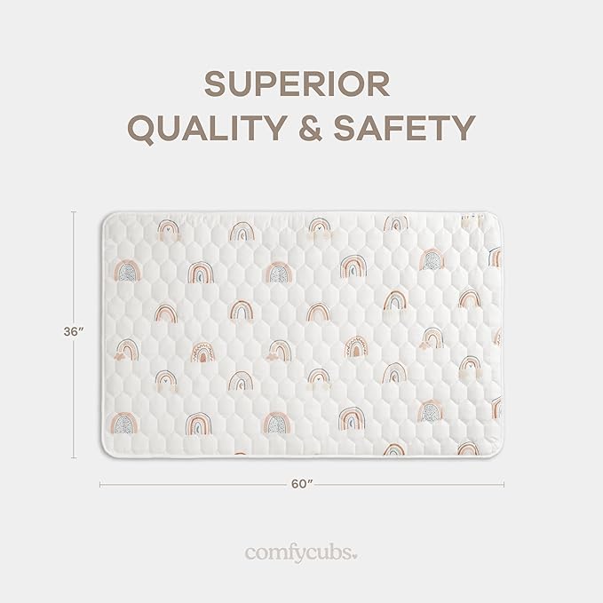 Comfy Cubs Rectangle Kids Play Mat - Small 36 x 60 inches Soft Quilted Baby Floor Mat with Non-Slip Bottom - Plush Design for Toddlers' Playtime - Comfortable and Durable - Rainbow