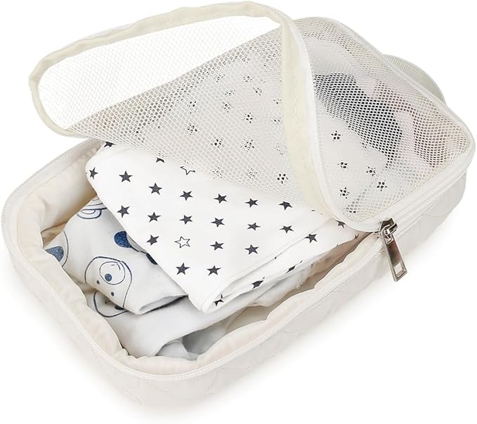 MOMIGO Baby Diaper Bag Organizer Pouches - 2 Pack Waterproof Pod Hanging Diaper Bag Mesh Bag Reusable, Washable or Baby Cloth Diapers (White)