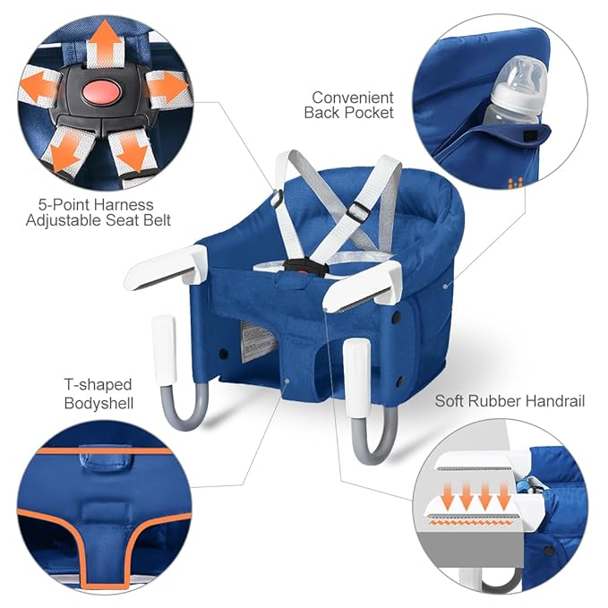 MTWML Portable High Chair for Table,Hook On High Chair that Attaches to Table,Space Saver Clip On Counter Seat for Baby,Easy Clean Baby Feeding Clamp Seat with Carry Bag for Travel(Pure-Blue)