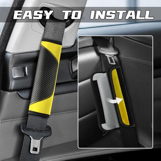 2PCS Car Seat Belt Cover Pad, Soft Carbon Fiber Leather Seatbelt Shoulder Protector for a More Comfortable Driving, Universal Safety Belt Strap Cover to Protect Your Neck (Yellow)