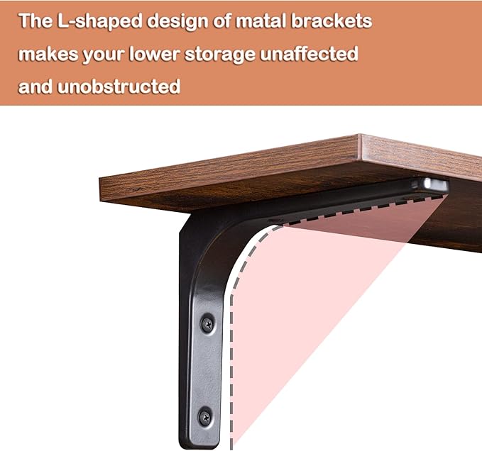 DINZI LVJ Long Wall Shelves, 47.3Inch Wall Mounted Shelves Set of 4, Extra Large Floating Storage Ledges with Sturdy Metal Brackets for Living Room, Bathroom, Bedroom, Kitchen, Rustic Brown